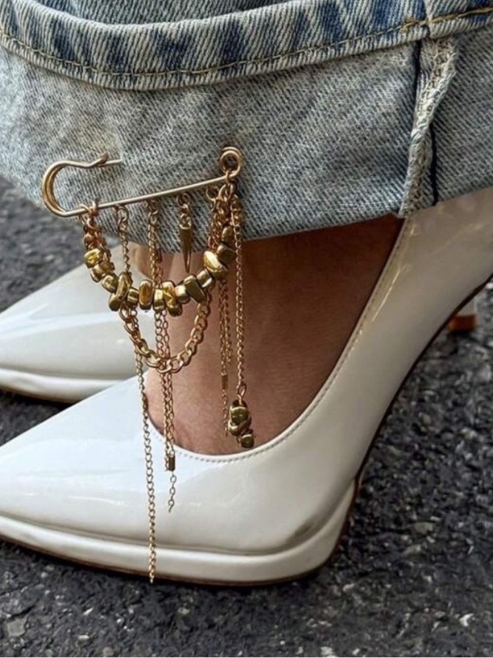 Anthropologie Gold Safety-Pin Style Brooch with Chains - Picture 3 of 4